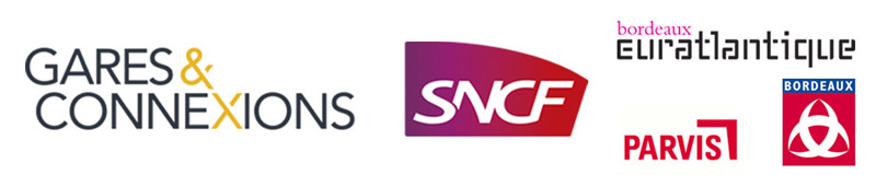 logos Gares & Connexions SNCF, EPA Bordeaux Euratlantique, Parvis, Ville de Bordeaux